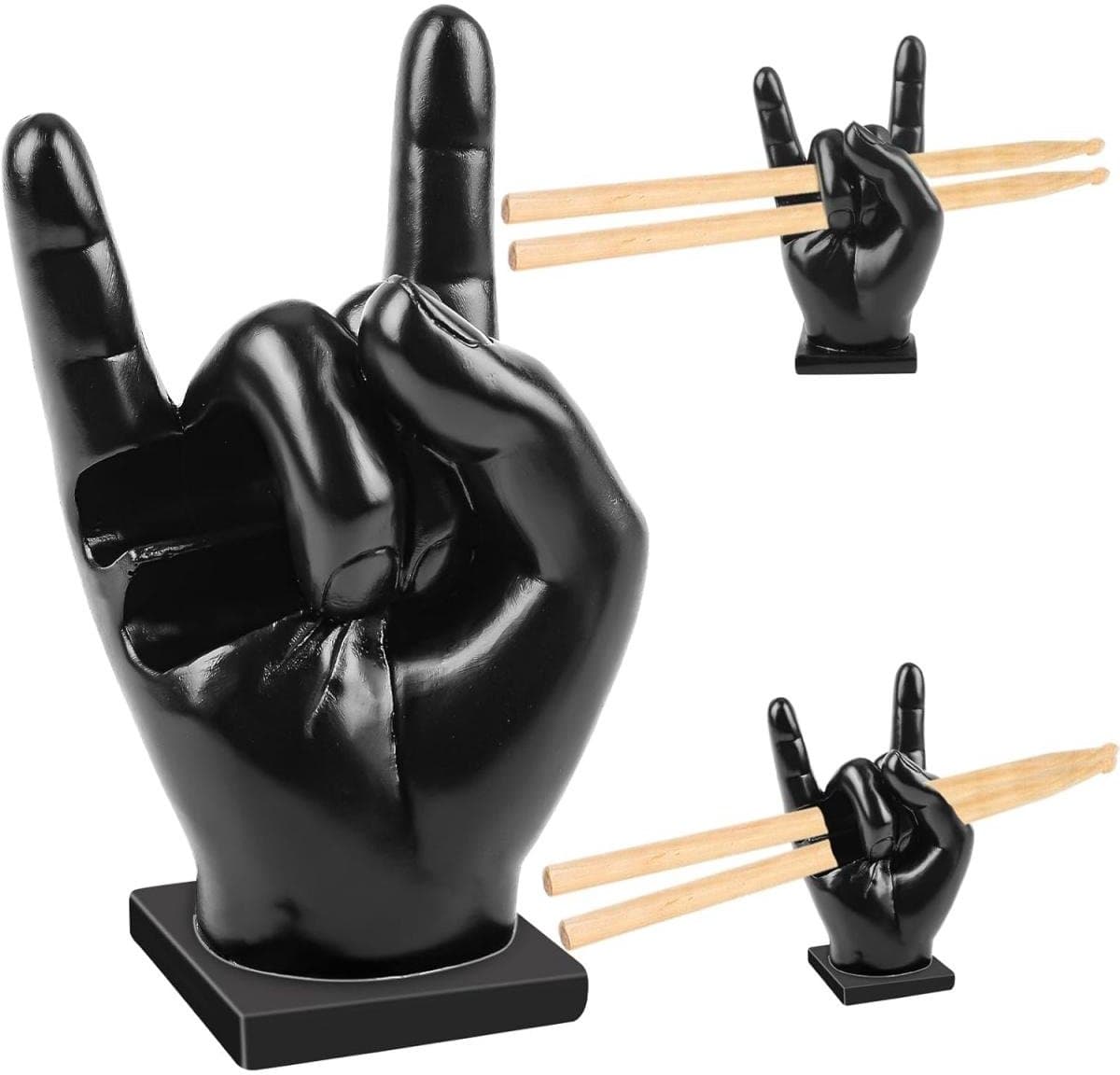GELLDG Drumaccessoires - Drumstokhouders - Handbediende drumstokhouders - Displayhouders voor drumaccessoires - Drumstokhouders van hars - Leuke en creatieve drumstokhouders - Geschikt als decoratie en cadeau voor drummers - Zwart - 2 items — afbeelding 1