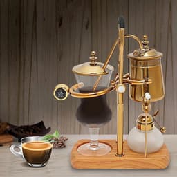 Sensova Gouden Sifon Koffiezetapparaat 400 ml met Geïntegreerd Filter - Luxe Vacuüm Koffie- en Theebrouwer van Borosilicaatglas met RVS Details, Houten Basis en Complete Potenset voor Intense Smaakbeleving en Stijlvolle Keukenpresentatie — thumbnail 2