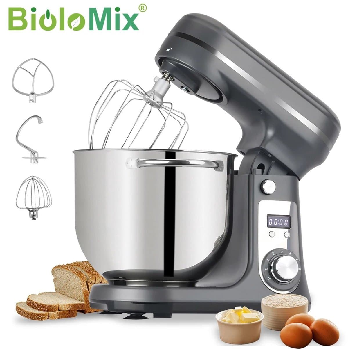 Aafinity Keukenmachine - Keukenmixer - Keukenmachine mixer - Zwart - 1200W - Stille motor - 6L RVS Kom - Met verschillende opzetstukken — afbeelding 1