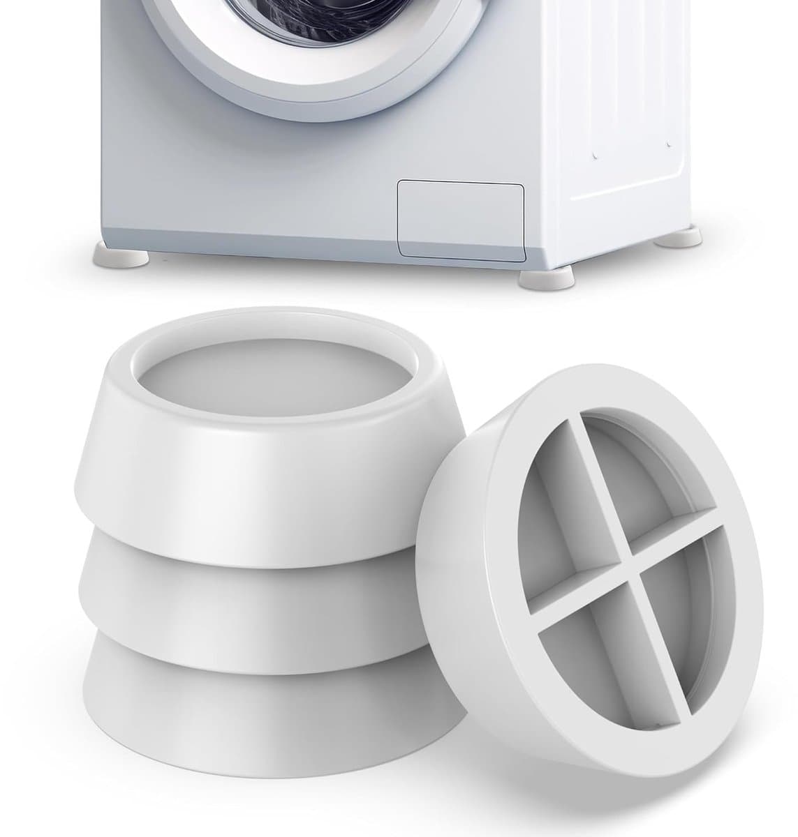 4 stuks - Trillingsdempers Wasmachine - Trillingsmat - Wasmachine dempers - Voetjes Droger - Demper - Anti Trillingsmat - Extra Dik - Wasmachine Verhoger - Pads - Anti Vibratie - Antislip Rubber - Voor Drogers, Vaatwassers, Antislip Voetjes - Wit — afbeelding 1