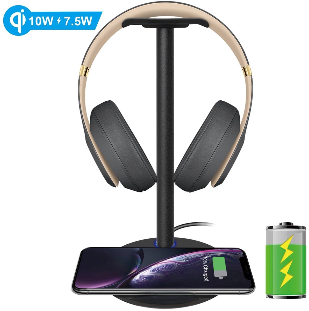 Z4 – Snel Qi Draadloos Opladen Koptelefoonhouder | Universele Hoofdtelefoonstandaard voor Gaming & Kantoor — afbeelding 1