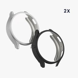 kwmobile 2x smartwatch hoes geschikt voor Samsung Galaxy Watch 7 44mm hoesje - Siliconen sporthorloge cover - Activity tracker case in zwart / zilver — thumbnail 6