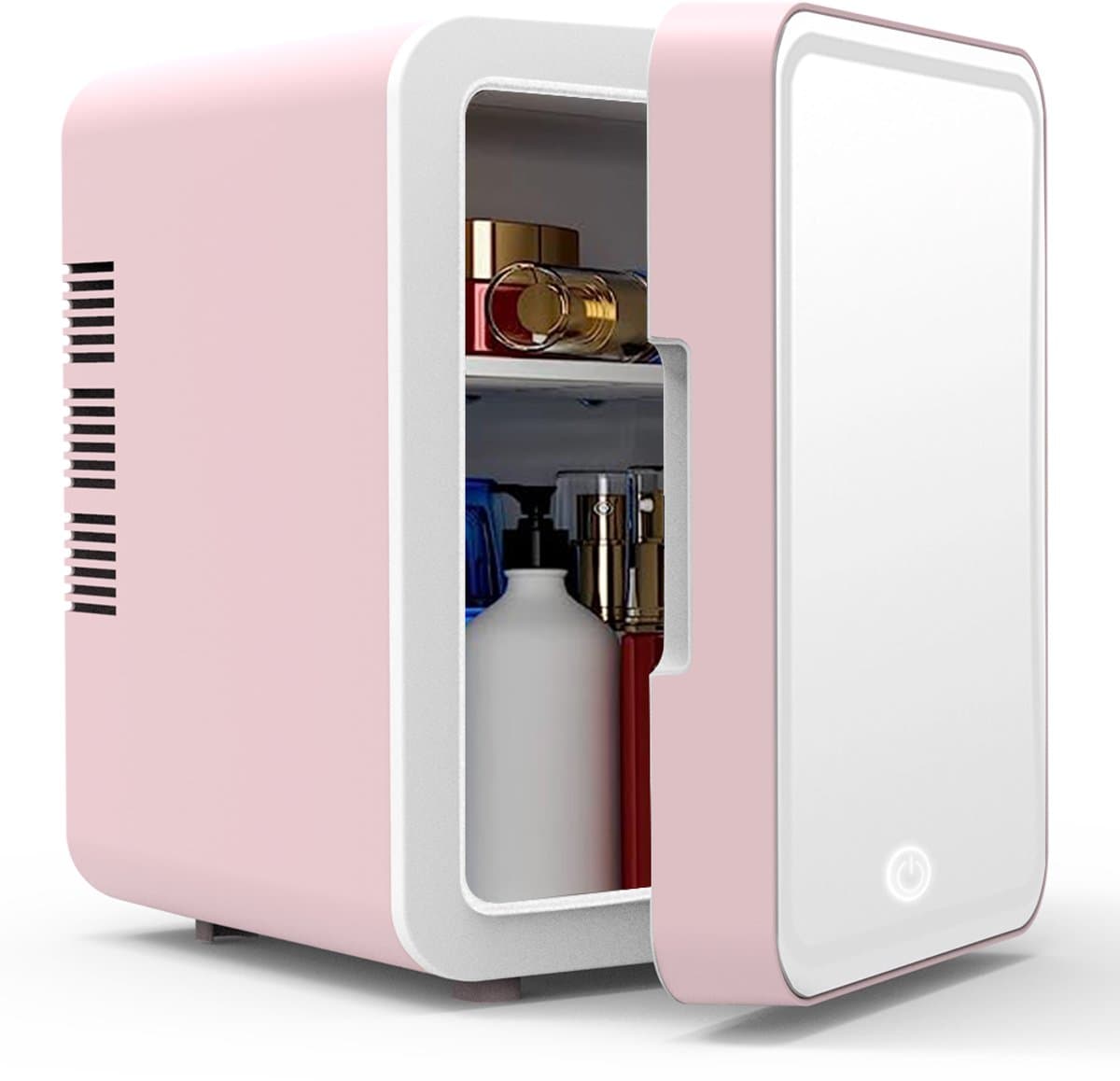 Mini koelkast 4L - Auto koelkast- Voor eten & drinken - Skincare & make-up fridge - Spiegel en LED-verlichting - USB - Roze — afbeelding 1