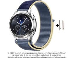 22mm Blauw Geel Nylon Horloge Bandje geschikt voor bepaalde 22mm smartwatches van verschillende bekende merken (zie lijst met compatibele modellen in producttekst) - Maat: foto - klittenbandsluiting – Blue Nylon Strap - Smartwatch - Wearable - 22 mm