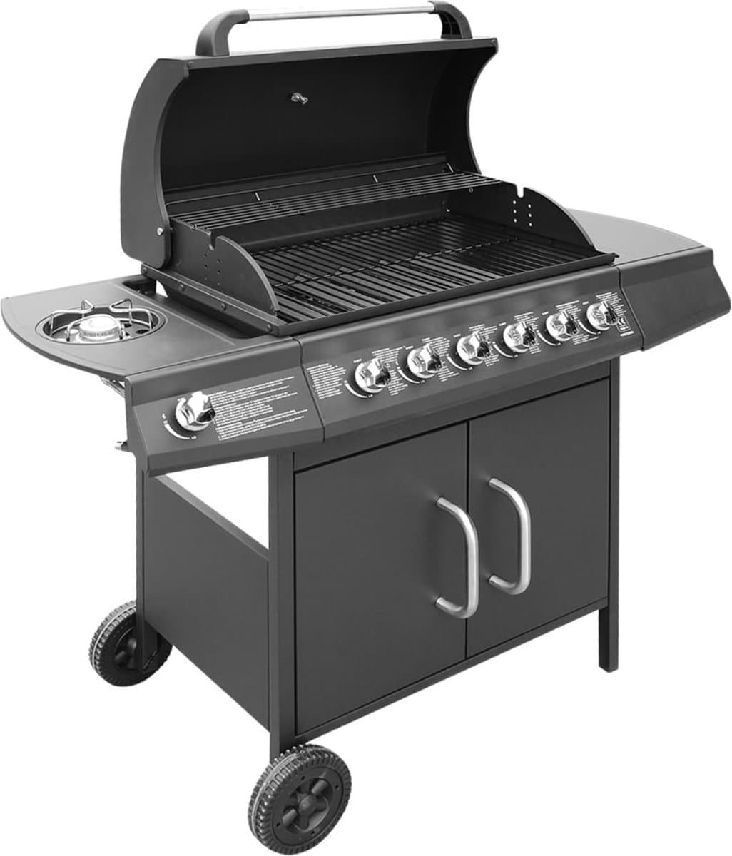 vidaXL Gasbarbecue 6+1 kookzone zwart — afbeelding 1