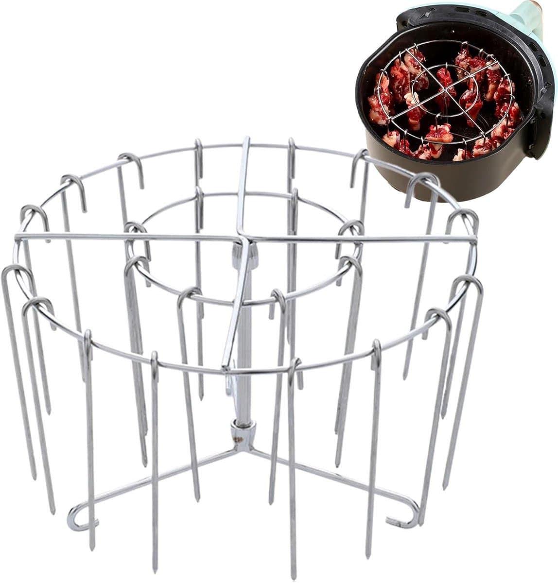 Airfryer Hangspies Rek - Airfryer rooster - Spiesenrek - Brochettehouder - BBQ Accessoire - Air Fryer Koken Accessoires - Airfryer accessoires - Met 24 Spiesen — afbeelding 1
