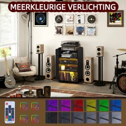 Puluomis - Platenspeler Meubel - LP-kast - Met stekkerdoos - RGB-lichtstrip - Platenspeler Kast - Platenspelerstandaard - Vintage Display Plank — thumbnail 4