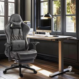Dowinx luxe gamingstoel - ergonomische bureaustoel van leer met quilting - 4D armleuningen - massage lendensteun en voetensteun - verstelbaar van 90° tot 170° - belastbaar tot 200 kg - grijs — thumbnail 2