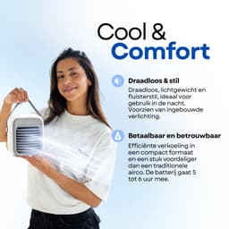Dynter Mobiele Aircooler – Draadloze Luchtkoeler – Mini Ventilator met Batterij – Compact, Stil & Draagbaar – Zwart (SM211) — thumbnail 4