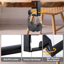 Hoofdtelefoon Houder - Koptelefoonstandaard Tafel - Bureau Organisatie - 360 Graden Draaibaar - 12 x 11 x 5.5 cm - Zwart — thumbnail 5