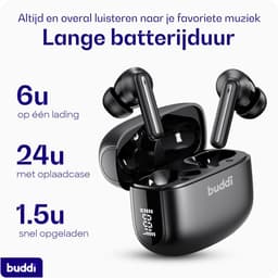 Buddi Draadloze Oordopjes - Bluetooth Oordopjes - Oortjes Draadloos - Noise Cancelling - LED Display - Met Microfoon - Touch Controls - ANC + ENC - Zwart — thumbnail 4