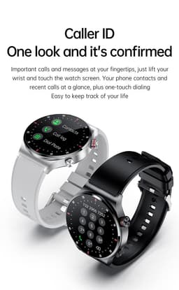 Knobbout 1,28" IPS inch Touchscreen smartwatch- Met de roterende knop wissel je snel tussen schermen- Persoonlijk Wijzerplaatontwerp - Bluetooth bellen en contacten synchronisatie - zilver staal+siliconen horlogeband — thumbnail 5