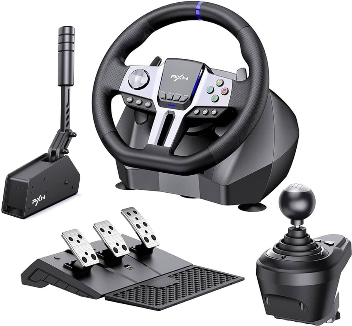 PXN V9 Gen 2 Racestuur + HB S - Hydraulische Handrem - Complete Sim Racing Set met Pedalen, Shifter & Handrem - 270/900° - PS4, Xbox, PC - Zwart — afbeelding 1