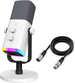 FIFINE AM8 - Complete set - Met XLR Kabel - USB / XLR Studio Microfoon - Geschikt voor PC/PS4/PS5 - RGB - Podcast - Gaming - Streaming - Wit — thumbnail 1