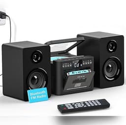 Stereo-installatie 40W met CD-speler & Cassetterecorder – 9-in-1 HiFi Muziekinstallatie met Bluetooth 5.1, FM-radio, USB, TF & Afneembare Houten Luidsprekers | Zwart — thumbnail 1