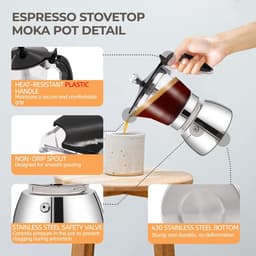 200ml Transparante Kunststof Moka Pot met Roestvrijstalen Onderdelen - 4 Kopjes, Italiaans Klassiek Fornuis Espressomachine, Geschikt voor Thuis, Kamperen & Reizen — thumbnail 5