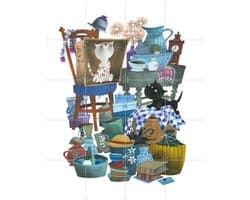 IXXI Pim & Pom zijn op de televisie, Fiep Westendorp - 80 x 100 cm - Gratis ophangtool - Grote wanddecoratie en posters - Speels, Kleurrijk