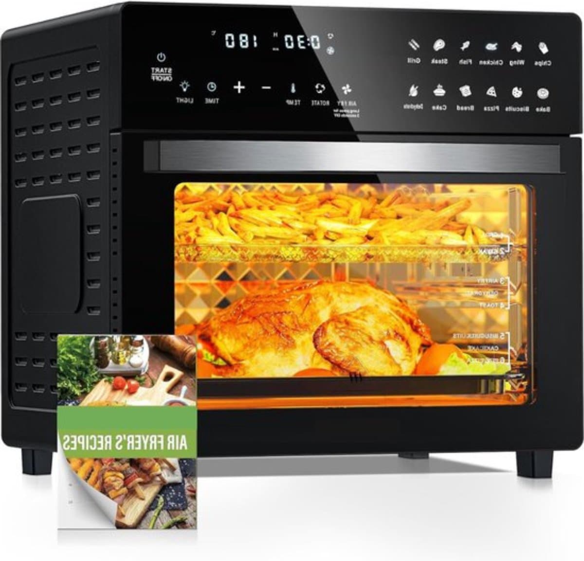 Luxe Heteluchtoven – Airfryer – Multifunctionele Combi Oven – Alles in één – 26L Inhoud – 12 Automatische Programma’s – LED Display – Zwart — afbeelding 1