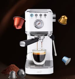 Elit Perfetto 2in1 espresso machine- 20 Bar- Geschikt voor cups en gemalen koffie- 1350W- Compact koffiezetapparaat- Wit — thumbnail 4