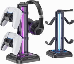 Elkuaie Headsetstandaard - Gamepadhouder - 360° Draaibaar Met Verlichting - 1 Stuk - Zwart — thumbnail 1