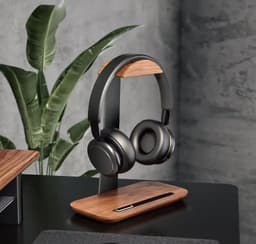 Houten hoofdtelefoonstandaard met opbergfunctie. Compatibel met AirPods Max, Beats, Bose, Sony en andere merken hoofdtelefoons, geschikt voor gaming en andere toepassingen. — thumbnail 3