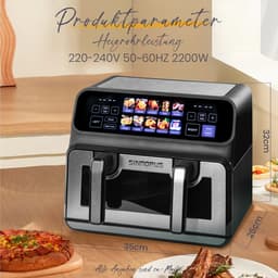 Dual Basket Airfryer XXL - 9 Liter - 2200W Krachtig - Met Kijkvenster - Dubbele Zone - Kleuren LED Display - Onafhankelijke Bakmanden - Zwart — thumbnail 3