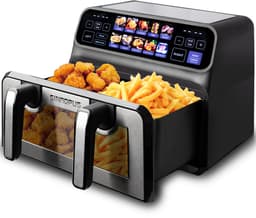 Dual Basket Airfryer XXL - 9 Liter - 2200W Krachtig - Met Kijkvenster - Dubbele Zone - Kleuren LED Display - Onafhankelijke Bakmanden - Zwart — thumbnail 4