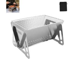 1 stuk - Kleine houtskoolgrill - Opvouwbare mini-houtskoolgrill voor buiten - Draagbare houtskoolgrill - Roestvrijstalen campinggrill - Geschikt voor buiten en om te koken
