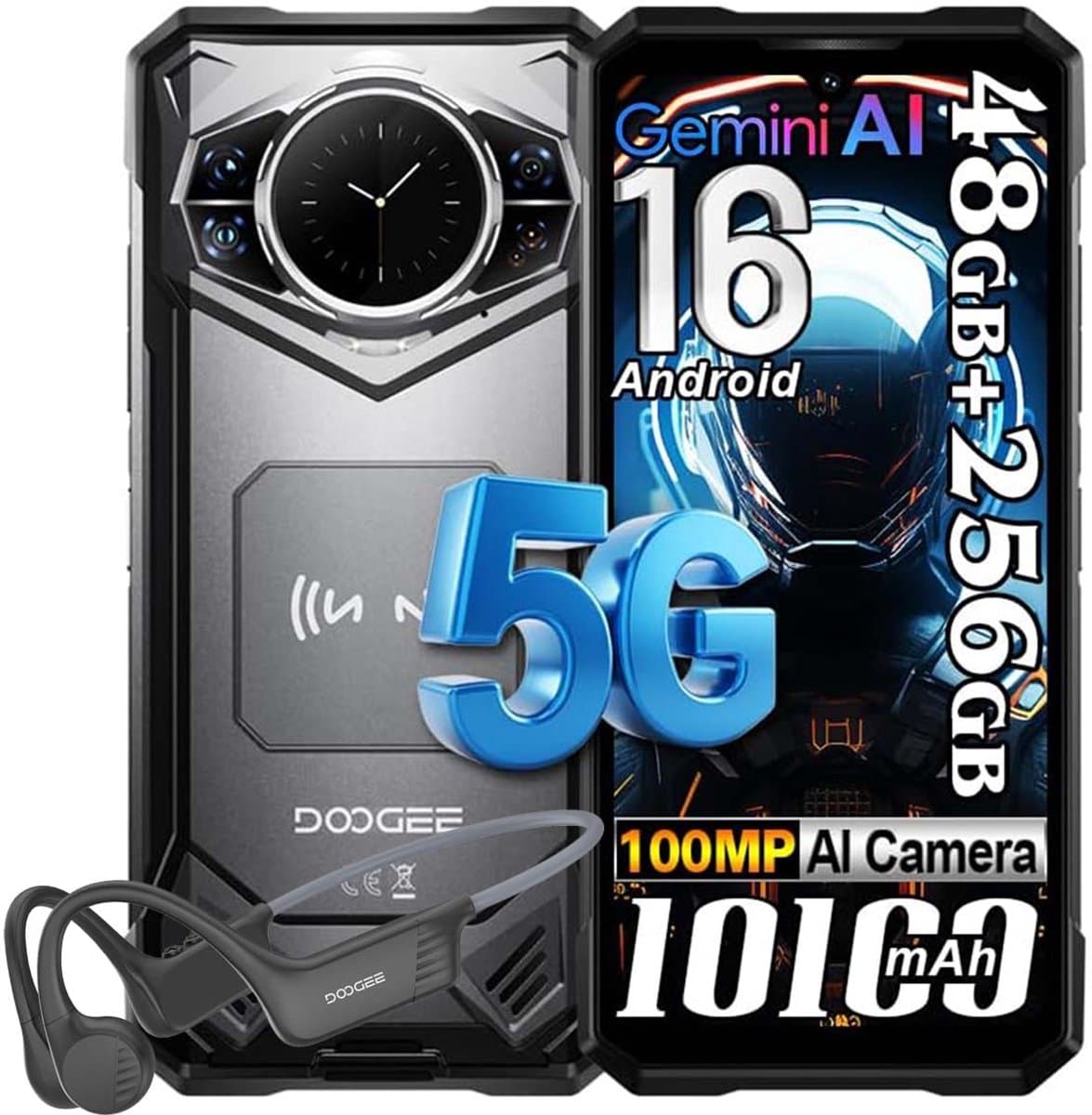 Robuuste Smartphone - DOOGEE S200 VIP - 48 GB RAM+256 GB ROM (TF 2TB) - 10100 mAh - 6,72 inch - Dual SIM 5G - NFC - OTG - GPS - Botgeleidingsheadset - Zwart — afbeelding 1