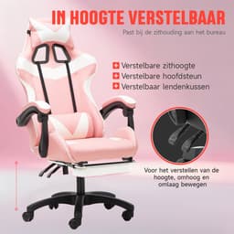 GOTAGEE Gamingstoel Bureaustoel Ergonomische Gamestoel Met Lendensteun un voetpedalen Hoogte en Ligfunctie Wit-Roze — thumbnail 5