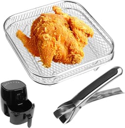 2 stuks rooster voor heteluchtfriteuse, 21 x 21 cm, airfryer-accessoires, heteluchtfriteuse, stapelbare mand voor airfryerrek, mand voor heteluchtfriteuse, airfryer, roosterinzet voor 5 l - 7,5 l — thumbnail 1