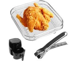 2 stuks rooster voor heteluchtfriteuse, 21 x 21 cm, airfryer-accessoires, heteluchtfriteuse, stapelbare mand voor airfryerrek, mand voor heteluchtfriteuse, airfryer, roosterinzet voor 5 l - 7,5 l