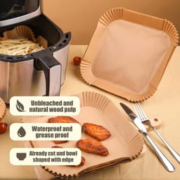 Verpakking van 300 antiaanbakmatjes voor de airfryer - Hoogwaardige, individuele matjes met een geribbelde rand voor veilige en eenvoudige reiniging, wat gezond koken bevordert - Geschikt voor bakken, grillen en verwarmen in de magnetron — thumbnail 4