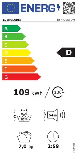 Everglades EVHP7055DW - Warmtepompdroger - Arctic White - D-Klasse 109kWh - 7KG - 15 Programma's - Einduitstel - 5 Jaar Garantie — thumbnail 2