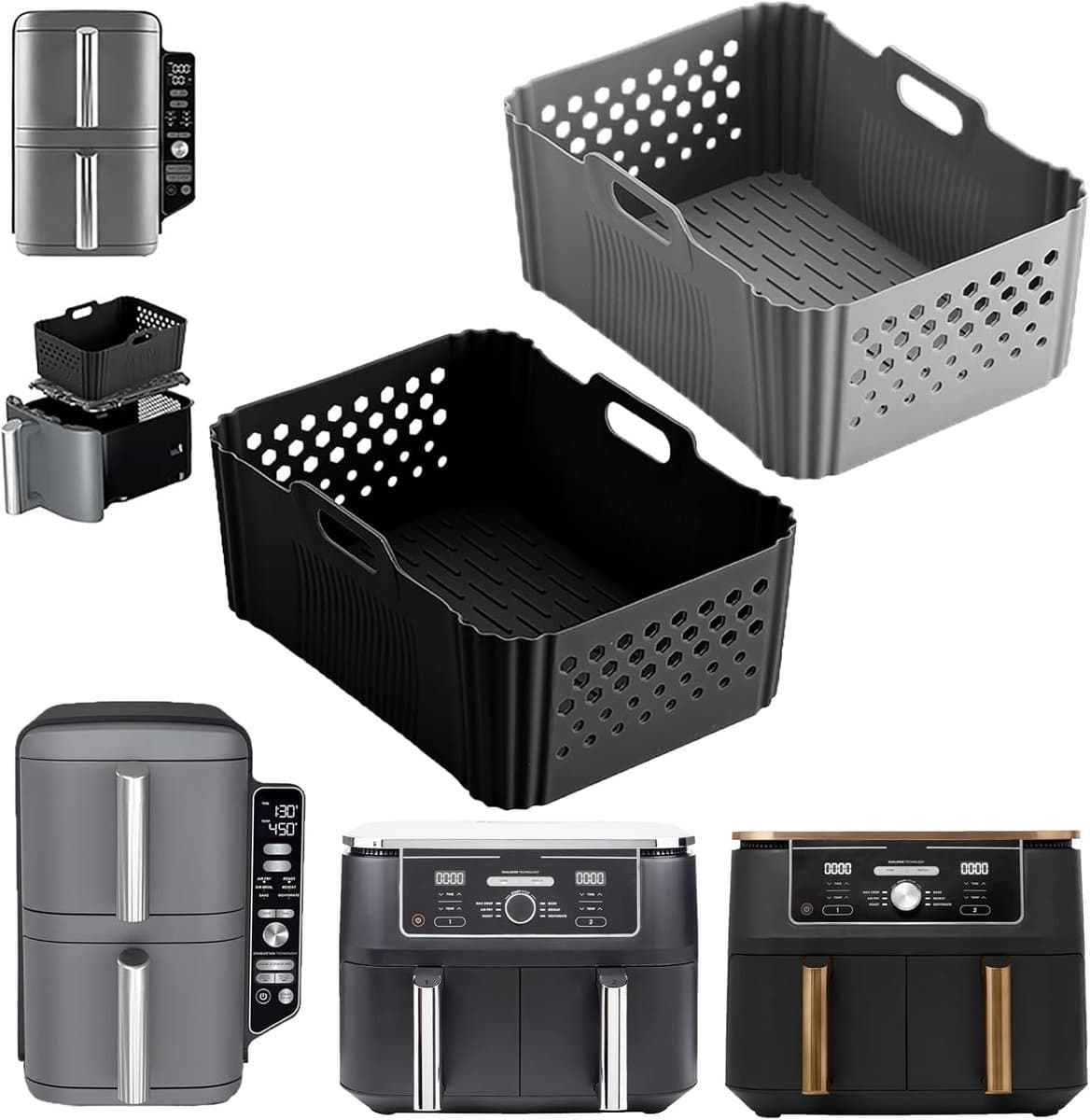 Siliconen vorm heteluchtfriteuse voor Ninja Foodi Max Dual Zone AF400EU, Ninja Airfryer-accessoires 9,5 L 10,4 L, siliconen vorm voor Ninja Double Stack XL SL400EUCP, siliconen voeringen voor Ninja — afbeelding 1