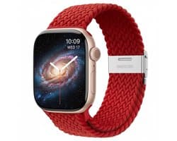 Rood nylon horlogebandje geschikt voor Apple Watch dames en heren 42mm (serie 1 / 2 / 3) / 44 mm / 45 mm / 46 mm (serie 10 / 11) / 49 mm (Ultra / Ultra 2), elastisch smartwatch bandje zonder gesp, gevlochten stretch vervangend horloge bandje