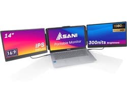 Draagbare Tri-Screen Monitor voor Laptops - 13.3 Inch Full HD USB-C/USB-A Dual Screen Extender