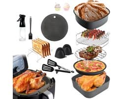 Accessoires voor de airfryer, 12-delige set inclusief siliconen airfryer-inzetstuk, airfryer-rekje en siliconen handschoenen. Geschikt voor alle airfryers met een diameter van 20 cm, compatibel met oven en magnetron.
