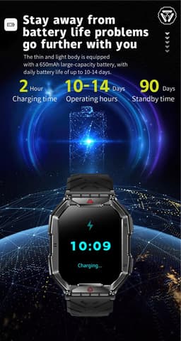 Knobbout 2.1” (3.4*4.2cm) Groot Outdoor Smartwatch – Barometer, LED-Zaklamp- Bluetooth Bellen- Kompas & Hoogtemeter- AI spraakassistent -Hartslag & SpO₂ - 650mAh Batterij - 1ATM Waterdicht - Oranje siliconen horlogeband — thumbnail 5