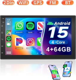 ESSGOO Autoradio 2Din Universeel - Android 15 - Apple Carplay & Android Auto (Draadloos) - 4+64GB - FM, Wifi, SWC - 7 Inch HD Touchscreen - GPS Navigatiesysteem — thumbnail 1