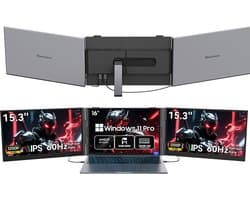 Blackview GamiBook8 Gaming Laptop (AMD Ryzen7 7735HS/16G/512G) + DCM8 15,3" Dubbele Draagbare Monitor Set, Professioneel Gaming & Creatie Accessoires (Laptop Tas/Muis/Toetsenbordstickers, Grijs)