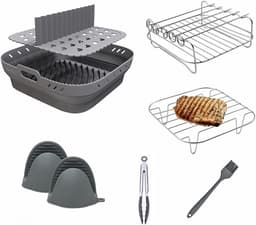 Accessoireset voor De Airfryer - met Opvouwbare Siliconen Bakplaat + Stoomrek van 304 Roestvrij Staal - 8 Stuks - Accessoires voor Airfryers - Ovenaccessoires — thumbnail 4