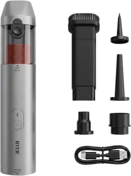 RYER Kruimeldief - Draadloze Handstofzuiger - 120W - 30 Min Accuduur - HEPA-filter - Voor Zuigen, Blazen, Oppompen & Vacuümopslag - Incl. 5 Opzetstukken — thumbnail 1