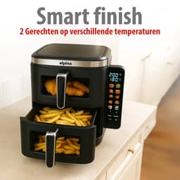 alpina Dubbele Airfryer XXL - Air Fryer 11L - Heteluchtfriteuse met 2 Manden - Duo Oven voor 8 Personen - Opvouwbaar Display - Timerfunctie tot 60 Minuten - Temperatuur 60-200°C - Zwart — thumbnail 4