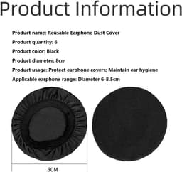 Stretchy Wasbare Hoofdtelefoons - Diameter 9 cm - Pack van 6 - Wasbaar - Rekbare Oorkop Bescherming voor Grote Over-Ear Headsets (6 cm-8.5 cm) - Zweetbescherming voor Gym en Gaming - Zwart — thumbnail 5