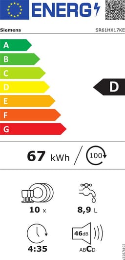 Siemens iQ100 SR61HX17KE – Volledig geïntegreerde vaatwasser – 45 cm – Home Connect – infoLight — thumbnail 3
