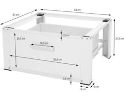 SAVI® Wasmachine Verhoger - Wasmachine Verhoger met Lade - Wasmachine Sokkel Met Laadcapaciteit tot 150 KG - Wit - 63cm x 54cm x 32cm