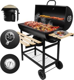 GREGMAN Roast 80 koolstof BBQ - Grote Tuingrill met Deksel - Thermometer & Zijplanken - Verstelbare Luchtregeling - Zwart — thumbnail 1