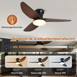 MUPOO Houtlook Plafondventilator met Verlichting Ø100cm - Stil & Dimbaar - Zomer en Winterstand-Smart App & Afstandsbediening -6 Snelheden & Geheugen- Timer- ventilator lamp Voor Slaapkamer / Woonkamer - Walnoothoutkleur — thumbnail 3