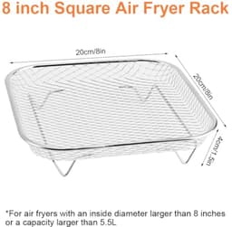 304 RVS airfryerrek - 20,4 cm koven voor heteluchtfriteuse - vierkant airfryer-rooster - stapelbaar rek voor heteluchtfriteuses met een inhoud van meer dan 5,5 l en accessoires — thumbnail 3